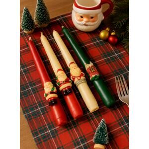 🎅 Vintage Set of 4 Christmas Molded Taper Candles – Mid-Century Holiday Decor